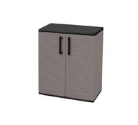 INTEC - Armoire Basse de Rangement 2 Portes Gris Anthracite 68x37x84 cm - Meuble Polypropylène pour Garage, Jardin, Buanderie - Résistant Eau & UV