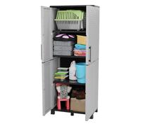 INTEC - Armoire de Rangement Grise 2 Portes 4 Étagères - Meuble Haut Plastique pour Garage, Buanderie, Bureau - Meuble à Pieds H169 cm (68x37x169 cm)
