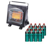 INTEC - Chauffage à Gaz Portable 1700W + 12 Cartouches Butane Incluses - Allumage Piezo Sécurité Anti-Basculement & ODS - Idéal Camping, Van, Pêche, Atelier - Certifié CE