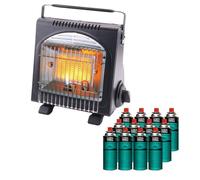 INTEC Chauffage à Gaz Portable Fuego 1700W + 12 Cartouches Gaz Butane Piezo