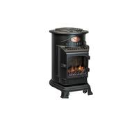 INTEC - Poêle à Gaz en Fonte 3.4kW Chauffage d'Appoint Ultra-Réaliste Effet Cheminée Flammes Vives | Butane Autonomie 60H | Sécurité OSD/CO2 Anti-Basculement | Mobile Noir Mat