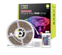 Integral Ruban LED RVB 5 mètres, changement de couleur, variation d’intensité, synchronisation musique, Plug and Play, avec télécommande et prise secteur (R-U), pour l’intérieur