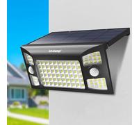 intelamp Projecteur solaire de sécurité extérieur avec détecteur de mouvement avec télécommande, lumière extérieure étanche, batterie 6000 mAh, câble de 3 m, 2 capteurs pour allée de jardin