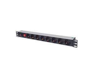 Intellinet 713986 : PDU 8 Prises Type F 1U Aluminium Noir, Protection Surcharge, 250V 16A, Câble 3m, Montage Rack 19", Humidité 10-90%