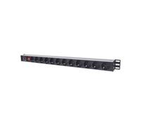 Intellinet 714044 Unité de Distribution d'Énergie 1U 12 Prises Type F, 250V 16A, Protection Surcharge, Câble 1.8m, Boîtier Aluminium Noir