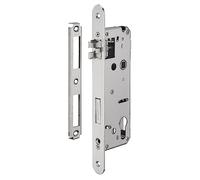 INTELOCK - Serrure Encastrable avec Trou Cylindre pour Porte d'Entrée - Inox - Axe 45 mm - Entr'Axes 85 mm - Carré 8 mm - Réversible - Bouts Ronds - Gris