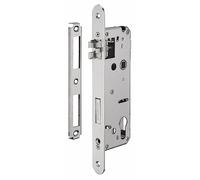 INTELOCK - Serrure Encastrable avec Trou Cylindre pour Porte d'Entrée - Inox - Axe 50 mm - Entr'Axes 70 mm - Carré 8 mm - Réversible - Bouts Ronds - Gris