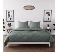 Parure housse de couette en microfibre lavée 260x240 cm BOHEME vert kaki, par Soleil d'Ocre
