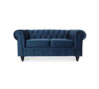 INTENSE DECO Canapé Chesterfield Velours 2 Places Altesse Bleu foncé