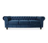 Canape Chesterfield Velours 3 Places Altesse Bleu foncé