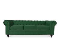 INTENSE DECO Canape Chesterfield Velours 3 Places Altesse Vert