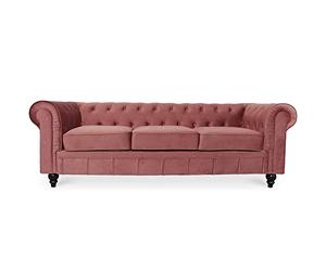 INTENSE DECO Canape Chesterfield Velours 3 Places Altesse Vieux Rose