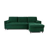 Canapé d'angle convertible réversible Claudio en velours vert