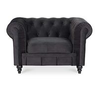 INTENSE DECO Fauteuil Chesterfield Velours Altesse Noir