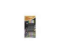 BIC Stylo feutre Intensity - Pointe fine - Corps noir verni - Couleurs pastel - Blister de 6