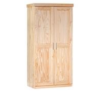 Inter Link - Armoire fonctionnelle - Armoire de chambre 2 portes - Pin massif vernis incolore - Tringle métallique - Avec une étagère - 95x55x190 cm - Leon