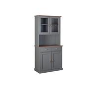 Inter Link - Armoire vitrine - Armoire Buffet - Armoire Salle à Manger - Vaisselle - Bois Massif FSC - 4 Portes - 2 tiroirs - Luzerna 5.1 - Gris/Sepia