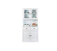 Inter Link - Armoire Vitrine Buffet Salle à Manger Style Campagne sur Pied - Pin Massif - 4 Portes - 2 Tiroirs - Westerland 55.1 - Blanc