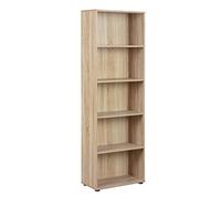 Inter Link - Bibliothèque - Étagère sur pied - 5 compartiments - Étagères réglables en hauteur - Étagère en bois - Salon - Bureau - Parini 4 - Fini chêne