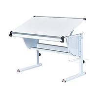 Inter Link - Bureau réglable en hauteur - Bureau enfant - Bureau élève - Plan de travail inclinable - Rangement pour cartables - En métal blanc - Applications vert, rose et blanc - Matts 3in1