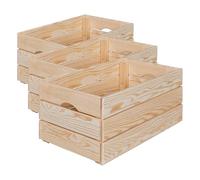 Inter Link, Caisse en bois, Caisse empilable en bois massif, Caisse de rangement, Pour fruits, légumes, vin, jardin, salle de bain, salle de jeux, Gain de place, pratique, 51 x 31 (Lot de 3)