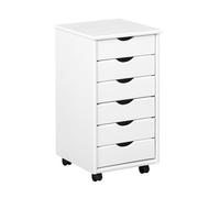 Inter Link – Caisson de bureau à roulettes School – Pin massif 6 tiroirs – Blanc vernis
