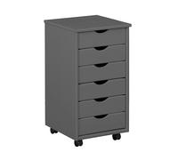 Inter Link Caisson à roulettes à 6 tiroirs - Caisson de bureau à roulettes - Bois de pin massif laqué gris - Caisson à roulettes pour bureau et bureau à domicile - 35 x 40 x 65 cm - Modèle Simon