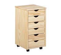 Inter Link - Caisson roulant - Caisson roulant 6 tiroirs - Caisson bureau - Armoire roulante - Chariot à tiroirs - Pin massif - Naturel laqué - LxPxH : 35x39x66 cm - Nils