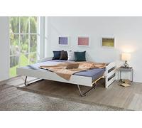 Inter Link - Canapé-Lit 2 en 1 - 2 Couchages 90 x 200 cm - D'appoint, D'enfant, D'adolescent - Chambre à Coucher - Bois Massif - Stable - Avec 2 Sommiers à Lattes - Blanc - Vindas