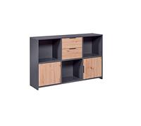Inter Link - Commode 2 Portes et 2 tiroirs - Buffet - Armoire à tiroirs - pour Chambre, Salon - Chêne Artisan - Anthracite - Bois Composite - Robuste - Facile d'entretien - Pepeto 2TS