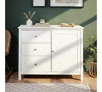 Inter Link Commode 3 tiroirs 1 Porte, Commode à tiroirs en pin Massif, L 110 x l 39,5 x H 96 cm, laquée Blanc, Pinora Home