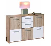 Inter Link - Commode - Buffet - Commode 5 portes et 2 tiroirs - 2 coloris - Revêtement mélaminé - Décor chêne Sonoma et blanc - LxPxH : 115x30x77 cm - Elvezia