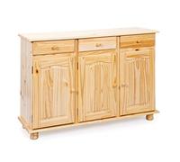Inter Link - Commode de style rustique - Buffet - Buffet buffet - Style rustique - Meuble d'appoint - Pin massif - 3 portes - 3 tiroirs - Naturel laqué - Abaco