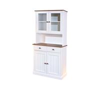 INTER LINK Commode haut de gamme style campagnard, bois de pin (Avec 2 tiroirs et 4 portes tournantes, blanc, imitation sépia)