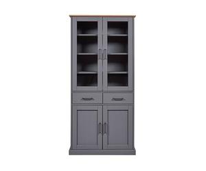 Inter Link Forenzo 4T2S - Vitrine - Armoire buffet - Armoire de salle à manger - Bois massif FSC - 4 portes - 2 tiroirs - 3 étagères - Gris/chêne Colori