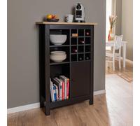 Inter Link Helina Buffet pour 12 bouteilles avec 3 étagères et 1 porte - Cave à vin - Buffet - Armoire de cuisine - Armoire de buffet - Pour stockage de vin - Chêne Artisan noir