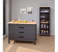 Inter Link - Îlot de Cuisine - îlot Central - Plan de Travail - Armoire de Cuisine avec 1 Porte et 3 tiroirs - revêtement en mélamine - L : 124 cm - H : 91,5 cm - P : 75 cm - Piazza Nero - Anthracite