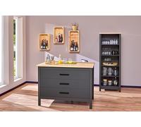 Inter Link - Îlot de Cuisine - îlot Central - Plan de Travail - Armoire de Cuisine avec 3 tiroirs - revêtement en mélamine - L : 124 cm - H : 91,5 cm - P : 75 cm - Piazza Nero - Anthracite - Chêne