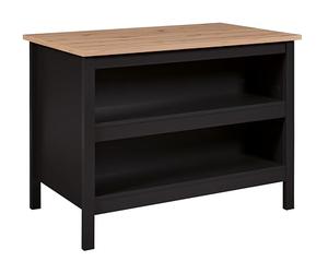 Inter Link - Ilot de Cuisine - Ilot Central - Plan de Travail - Armoire de Cuisine avec étagères - Mélaminé - Longueur 124cm - Hauteur 82 cm - Profondeur 75 cm - Helina Noir/Artisan