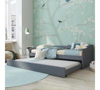 Inter Link Leonie Lit Fonctionnel, lit Simple, canapé-lit, avec Espace de Rangement, tiroir, sommier à Lattes, en pin Massif laqué, Gris, 23-90 x 200 cm