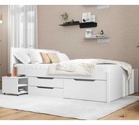 Inter Link - Lit Double 140 x 200 cm - Lit gigogne avec Espace de Rangement - Pin Massif - 2 Grands tiroirs et 1 tiroir - Sommier à Lattes Inclus - Laqué Blanc - Efetivo 140 x 200 cm