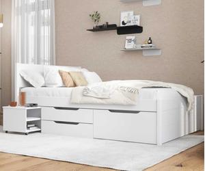 Inter Link - Lit Double 140 x 200 cm - Lit gigogne avec Espace de Rangement - Pin Massif - 2 Grands tiroirs et 1 tiroir - Sommier à Lattes Inclus - Laqué Blanc - Efetivo 140 x 200 cm