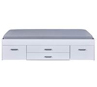 Inter Link - Lit fonctionnel, Lit de rangement, Lit avec tiroirs et table de nuit, Couleur blanc laqué, Pour adultes, enfants, adolescents, Lit simple, Ranya - 90 x 200 cm