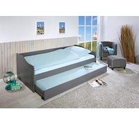 Inter Link - Lit Gigogne Avec Rangements, Tiroir Sur Roulettes, Banquette - 2 Couchages 90 x 200 cm - Bois Massif - Sans Matelas Ni Sommier - Gris - Malte
