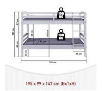 Inter Link Lit superposé Rick 90x190 cm pin massif laqué blanc incl. sommiers à lattes
