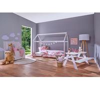 Inter Link - Salon pour Enfants - Ensemble de sièges pour Enfants - en Bois Massif - 2 bancs - 1 Table - Offre 4 Places - Blanc laqué - Henning