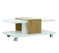 Inter Link - Table basse - Blanc - MDF - Reproduction chêne sauvage - Sur roulettes - Joliet