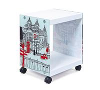 Inter Link - Table d'appoint - Table de chevet - Table basse - Sur roulettes - London Cube - Verre et MDF - Moderne et pratique - Blanc laqué - 38 x 33,5 x 46 cm