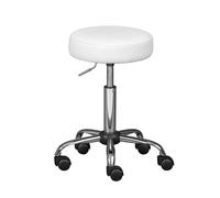 Inter Link - Tabouret pivotant sur roulettes - Réglable en hauteur 50 - 66 cm- Tabouret à roulettes - Tabouret de travail - Tabouret de bureau - En métal et similicuir - ASRA - Blanc