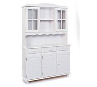 Inter Link - Vaisselier en pin massif - Bahut - Buffet haut - Vaisselier avec vitrines - Grande capacité de rangements - Rustique - 3 portes - Siena - Vernis blanc